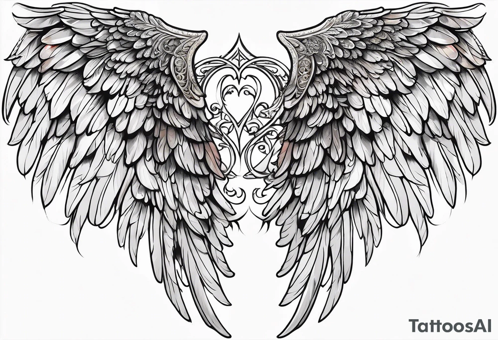 beautiful angel wings with filigree tattoo idea