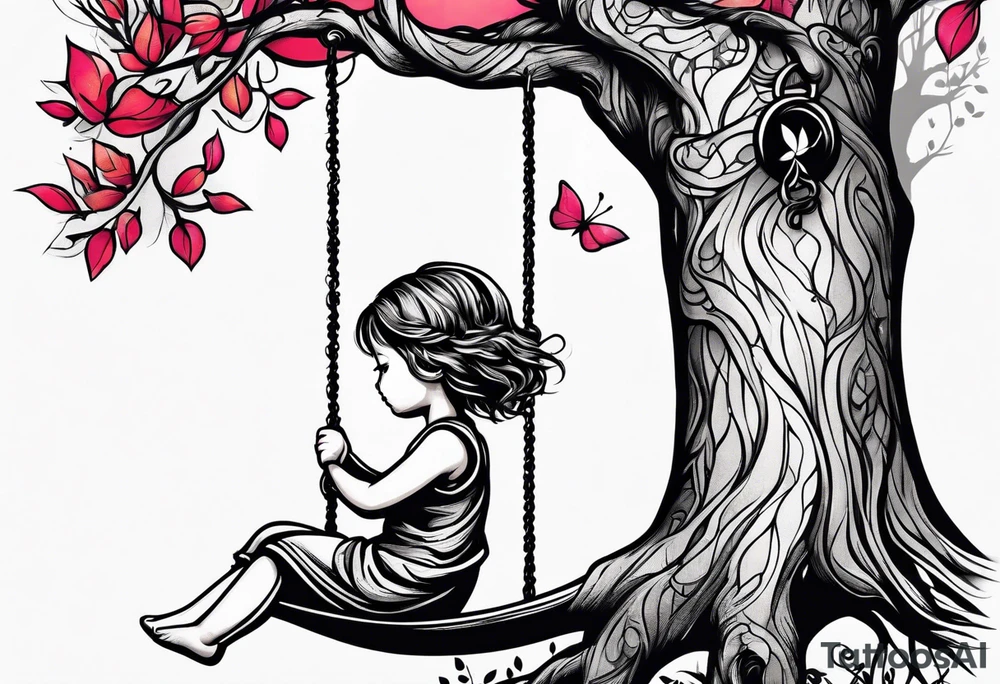 little girl swinging under a tree of life tattoo idea