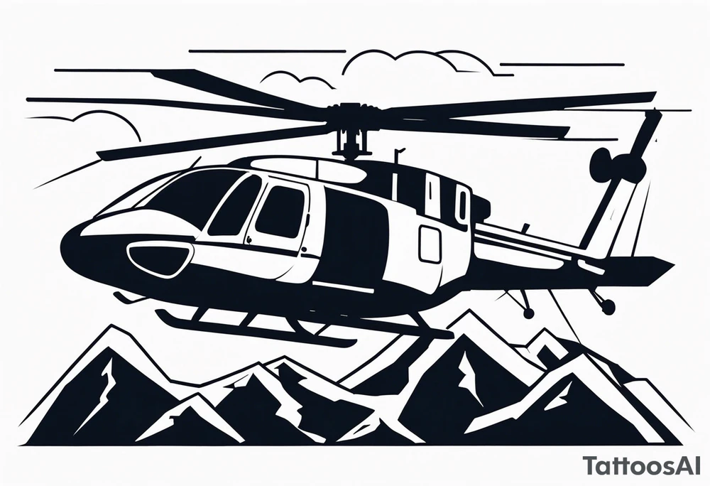 Helicopter in mountains tattoo idea