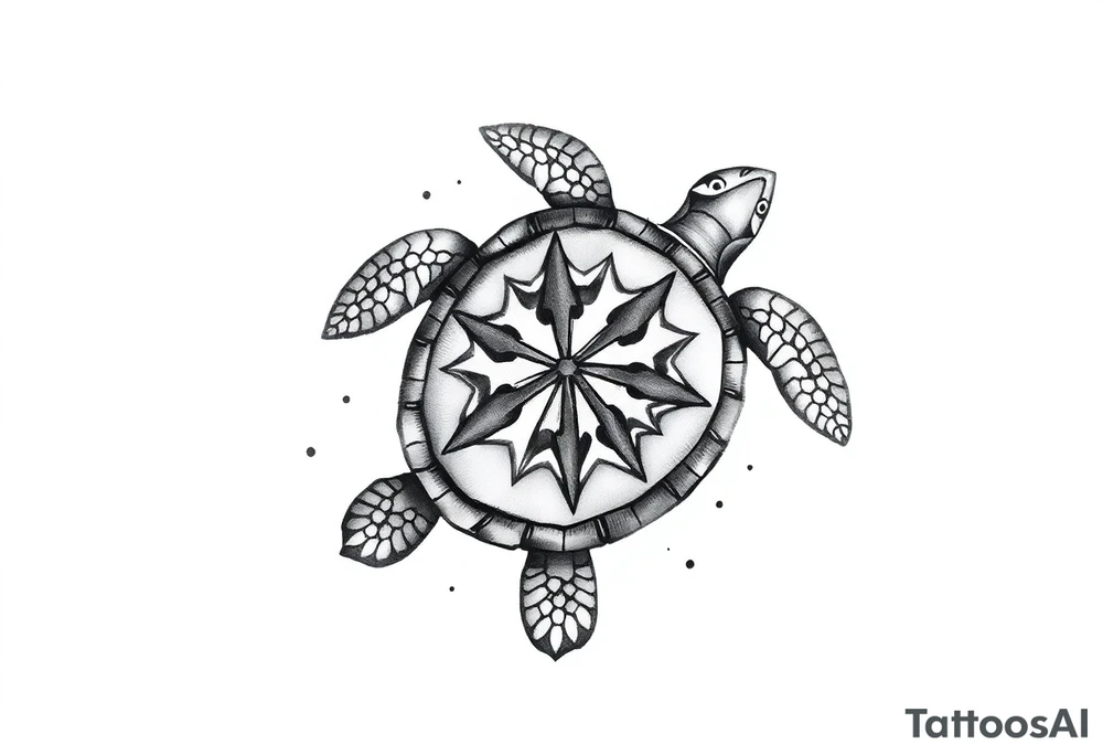 Turtle with trident pattern on its shell tattoo idea