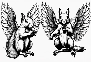 Squirrel with angel wings holding a nut tattoo idea