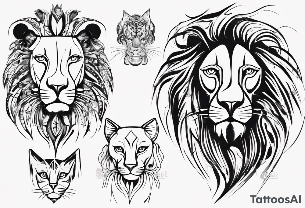 Lion with cat tattoo idea