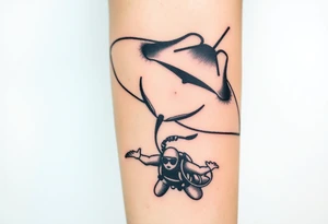 Manta ray silhouette above, scuba diver underneath, water backround tattoo idea