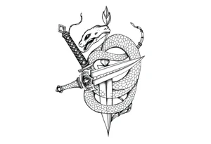 mystical snake coiled around an ancient dagger with jeweled hilt tattoo idea