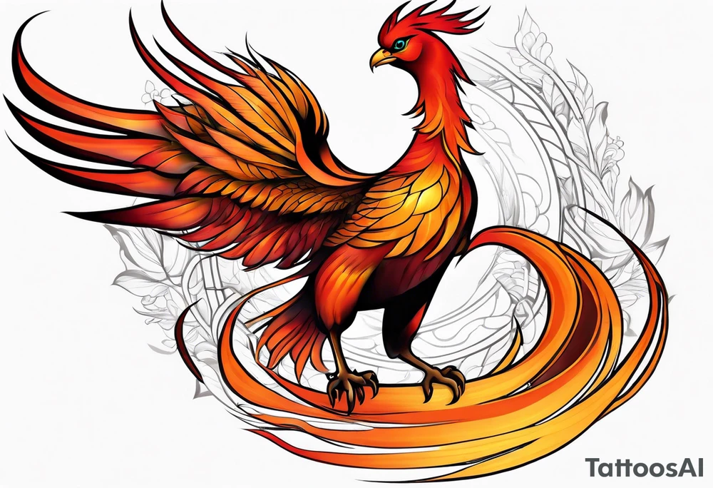 Proud Strong red orange phoenix tattoo idea