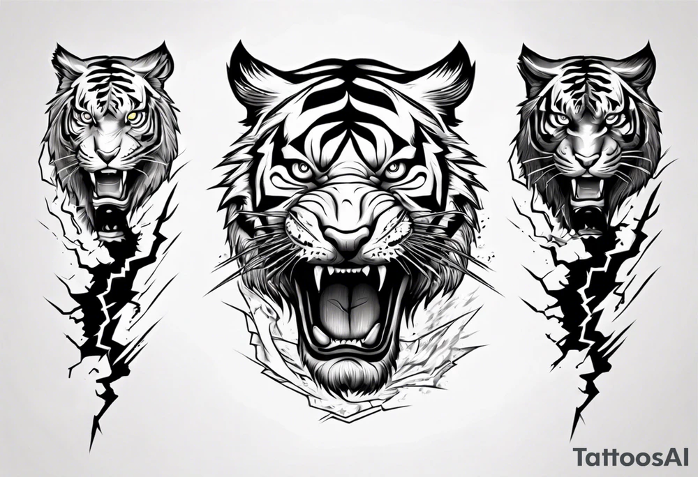 Tiger with lightning for a forearm sleeve tattoo idea