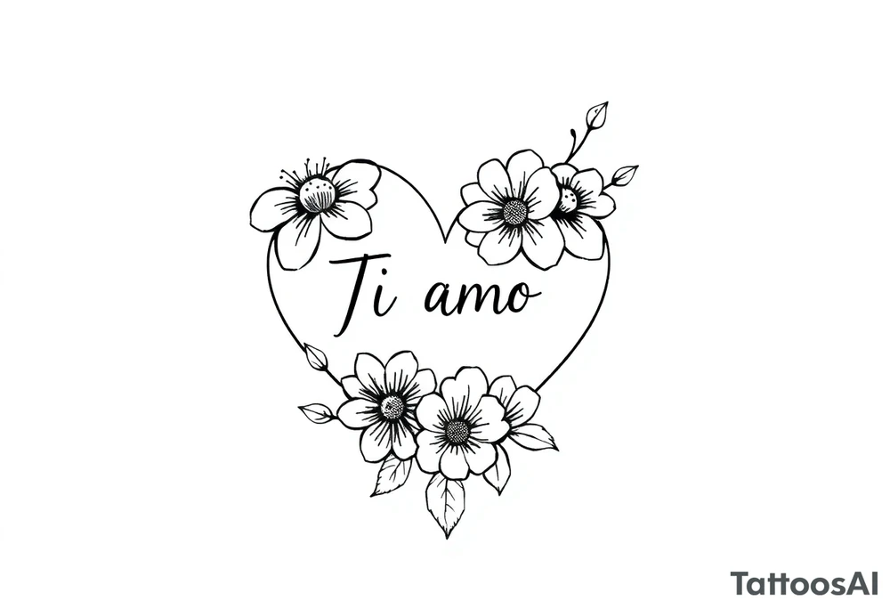 I want (Ti Amo L)in a small heart shape with flowers tattoo idea