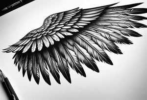 Dark feathered angel wing that encompasses left side of back aswell as top half of left arm and shoulder tattoo idea