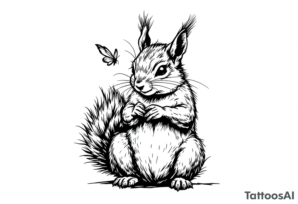 A Squirrel with a butterfly in hands tattoo idea