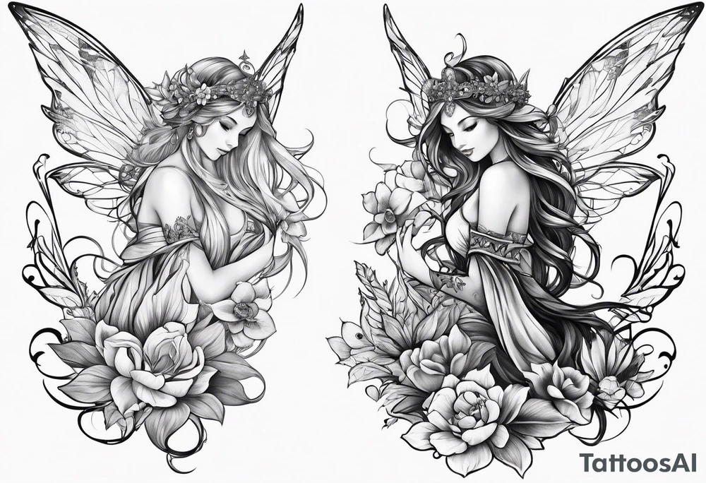 Full body small fairy mythical tattoo idea
