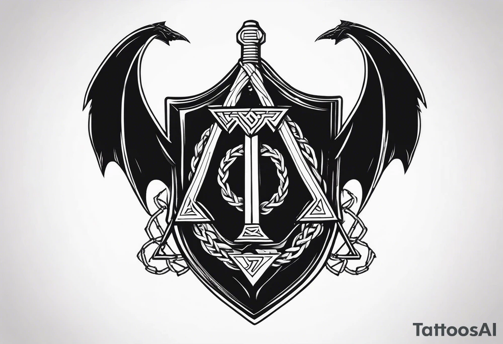 Valhalla sword shield dragon axe Valknut barbed wire chains tattoo idea Valhalla sword shield dragon axe Valknut barbed wire chains tattoo idea
