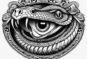 Snake with an evil eye in its mouth tattoo idea