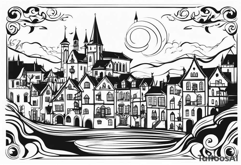 medieval city swirl
 vector tattoo idea