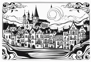 medieval city swirl
 vector tattoo idea