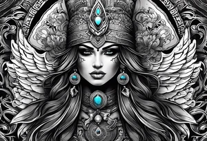 kali, goddess pirate, pachamama, warrior, skull, lotus azul, wing, eagle, zenza resonance tattoo idea
