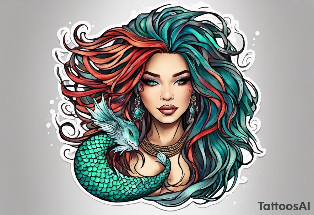Mermaid dreadlocks tattoo idea