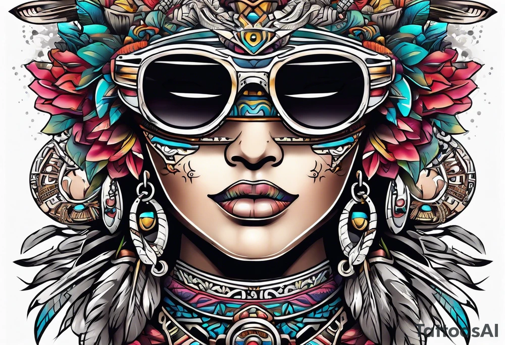 Mayan theme sunglasses tattoo idea