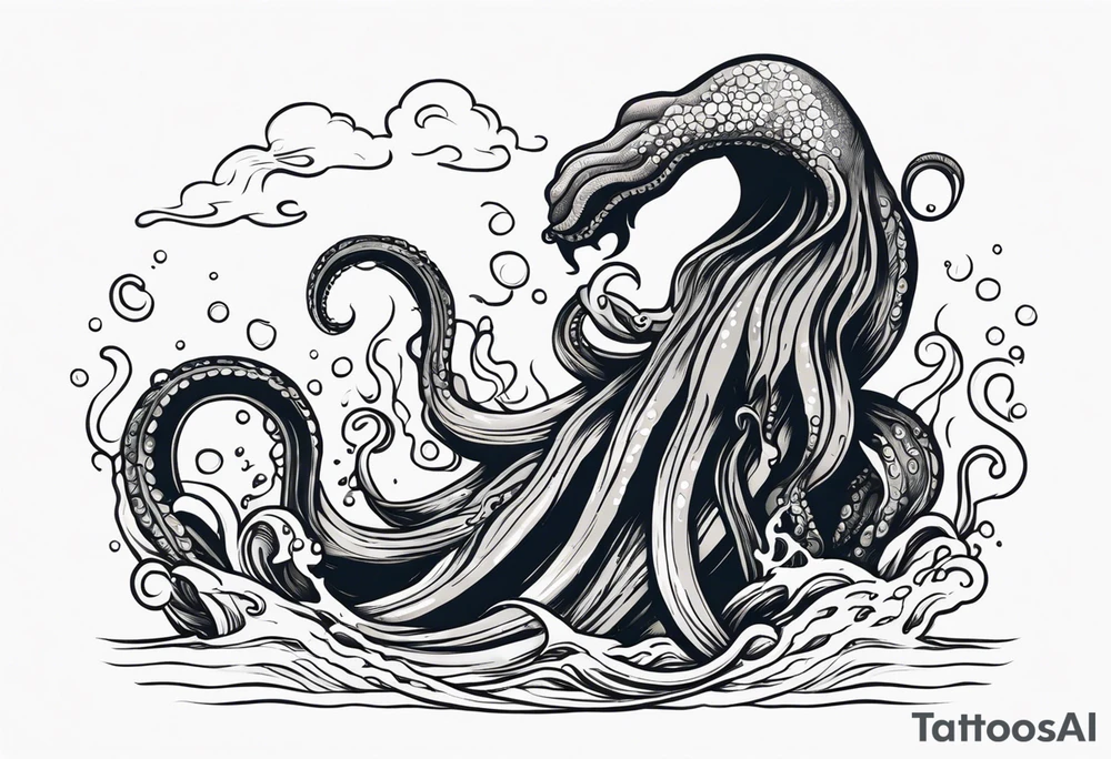 The tentacles of a kraken coming out of the water tattoo idea