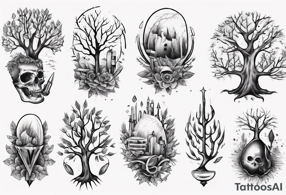 Bullet with tree brunches tattoo idea