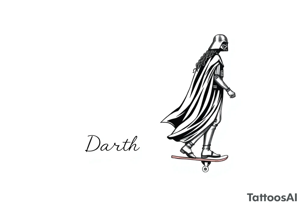 Skateboarding TALL Darth Vader with long kinky curly hair
WORDS in star wars font "Darth Carter"
12/29/88-01/06/24 tattoo idea