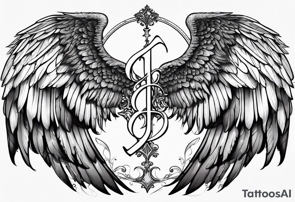Angel Wings with the word Glenn in between tattoo idea