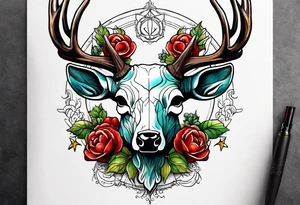 A deer skull. The astrological sign for Aries and Taurus hanging from the antlers. There should be some strawberry imagery in it also. tattoo idea