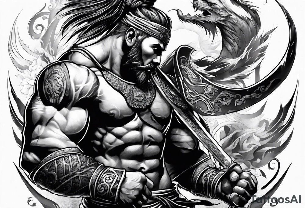 A warrior fighting by him self tattoo idea