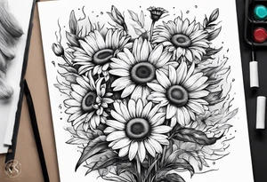 Daisy bouquet with stems and with a sunflower tattoo idea