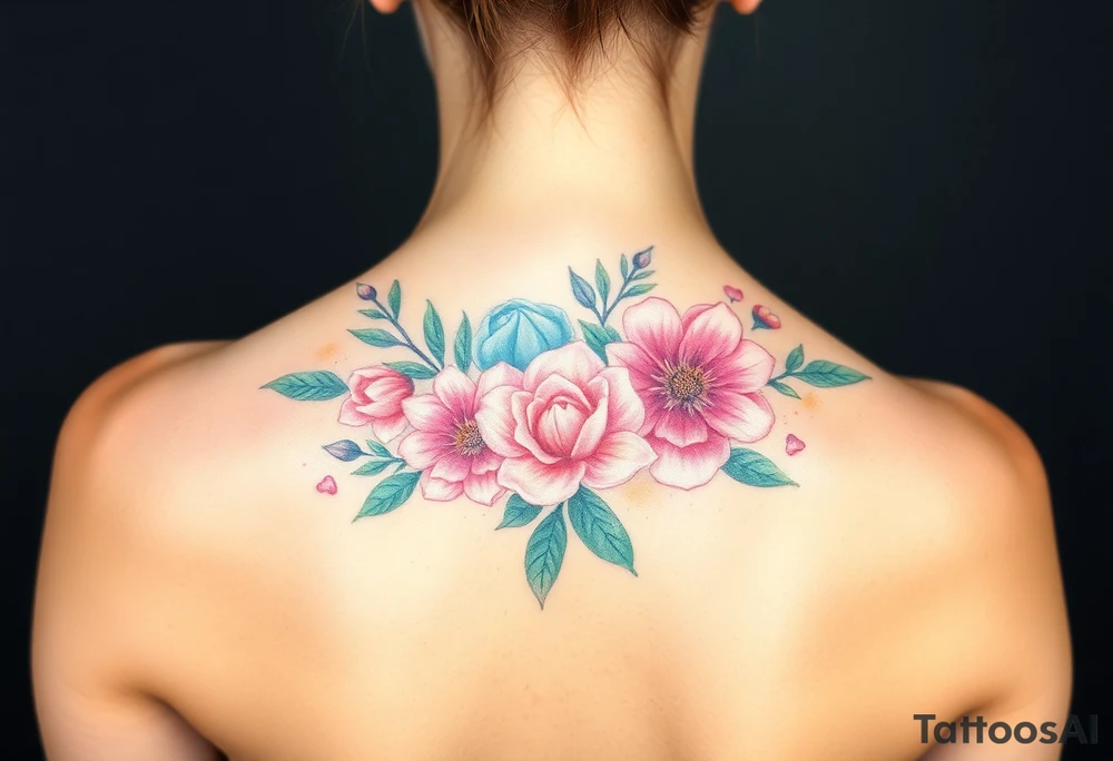 Looking for a cover-up tattoo with birthday month flowers pastel colors for months September, January, June, May, and July. tattoo idea