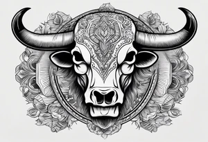 skull of a bull with a line frame, realistic, new mexico influence, simple tattoo idea