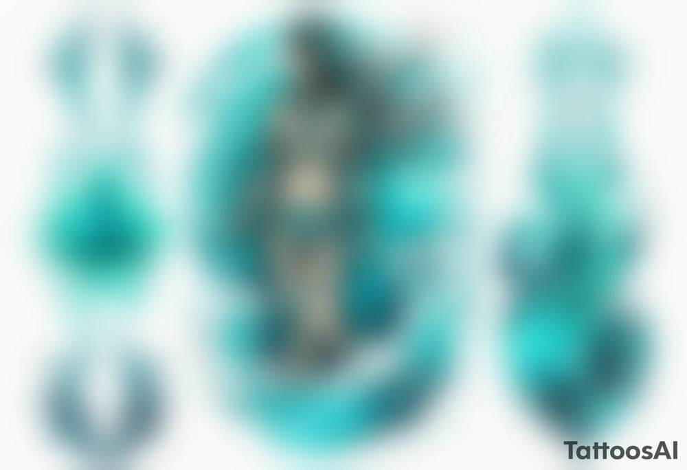 a turquoise Na'vi woman standing in the sea with water for legs surrounded by crashing waves tattoo idea