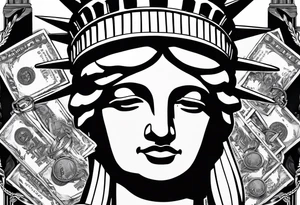 Statue of liberty in handcuffs holding money in his hands tattoo idea