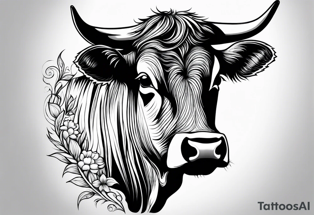 cow linework tattoo idea