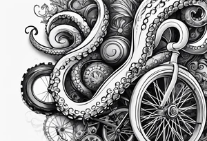 Full arm sleeve , octopus and bicycle parts tattoo idea