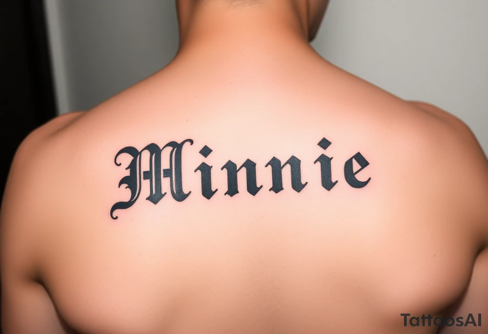 Old school gangsta, Name 'Minnie' in 
old English tattoo idea