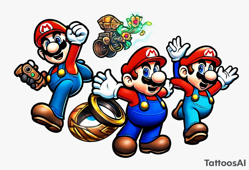 Mario ghosts and goombas with canons tattoo idea