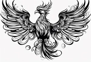 tribal pheonix with long tail curling tattoo idea
