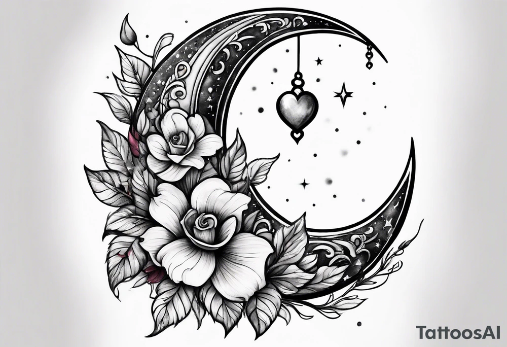 Crescent moon with a love heart inside tattoo idea