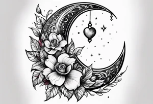 Crescent moon with a love heart inside tattoo idea