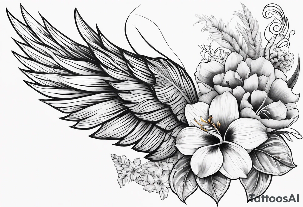 wing, flower, palm, sea tattoo idea