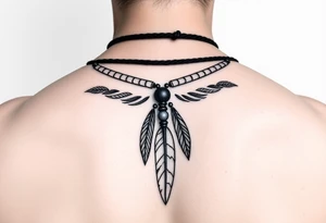 design feminine airy tattoo tribal ethnic ankle bracelet shading feathers leather bead realism tattoo idea