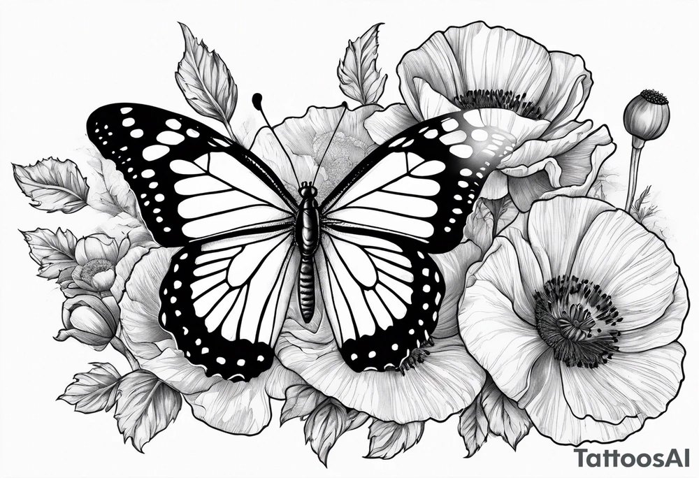Butterfly with poppy flowers as the top wingd tattoo idea