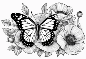Butterfly with poppy flowers as the top wingd tattoo idea