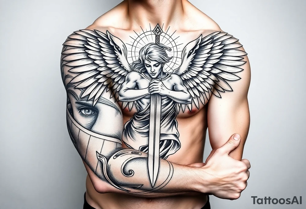 Powerful archangel with a sword, holy, archangel michael tattoo idea