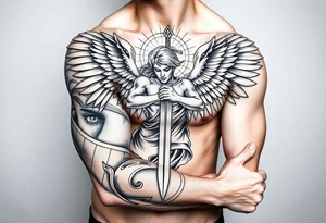 Powerful archangel with a sword, holy, archangel michael tattoo idea