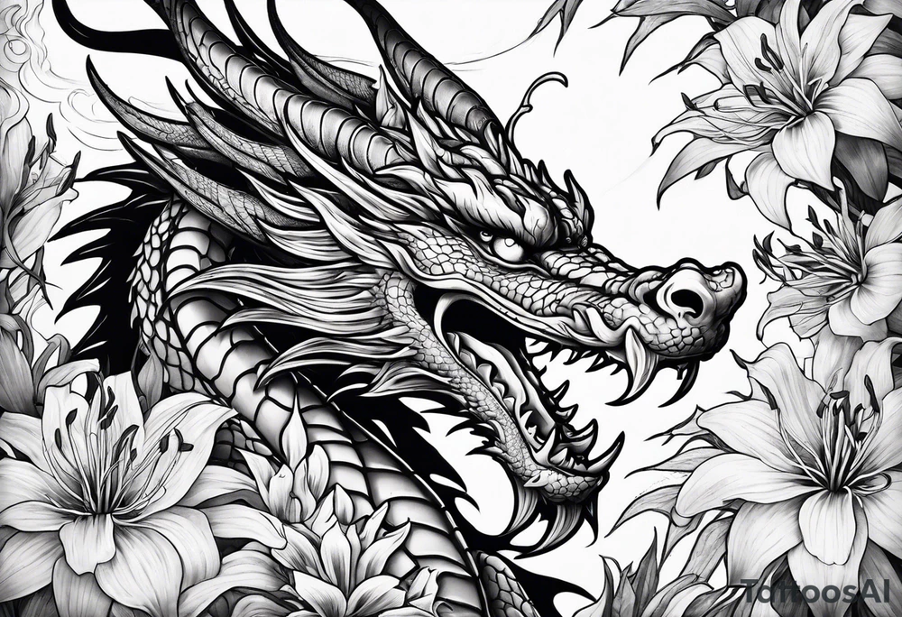 Dragon with Spider lilies surrounding it tattoo idea