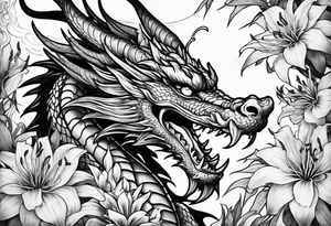 Dragon with Spider lilies surrounding it tattoo idea