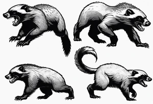 Angry, snarling, detailed honey badger with its snout forward and legs outstretched at its sides tattoo idea