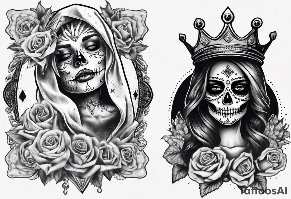 santa la muerta with money and crown
on the card tattoo idea