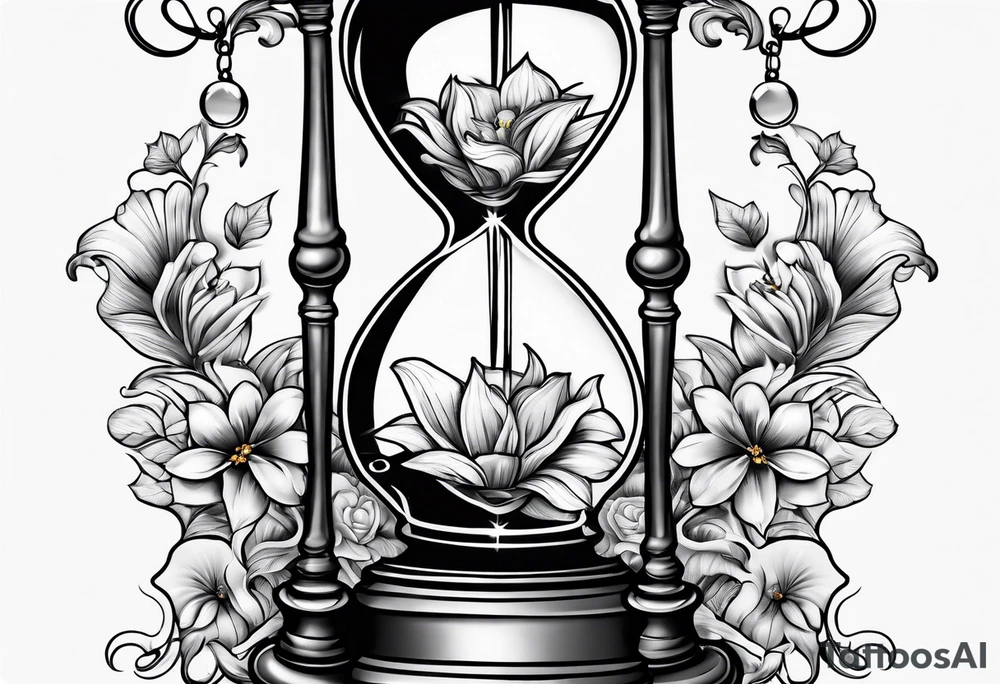 Hour glass and flowers tattoo idea